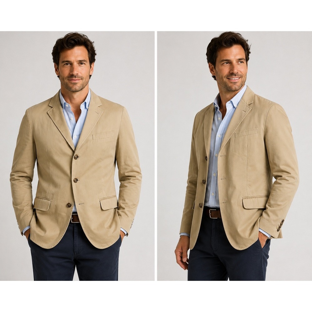 Faconnable Mens Khaki Cotton 3 Button Blazer Sport Coat Large